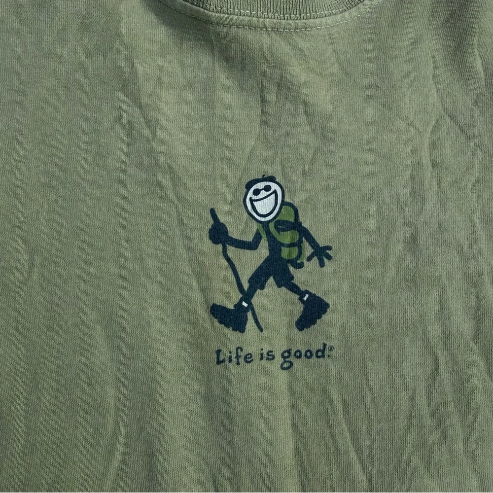 Life Is Good Light Sage Long Sleeve Tee with Small Navy Graphic - Picture 2 of 6